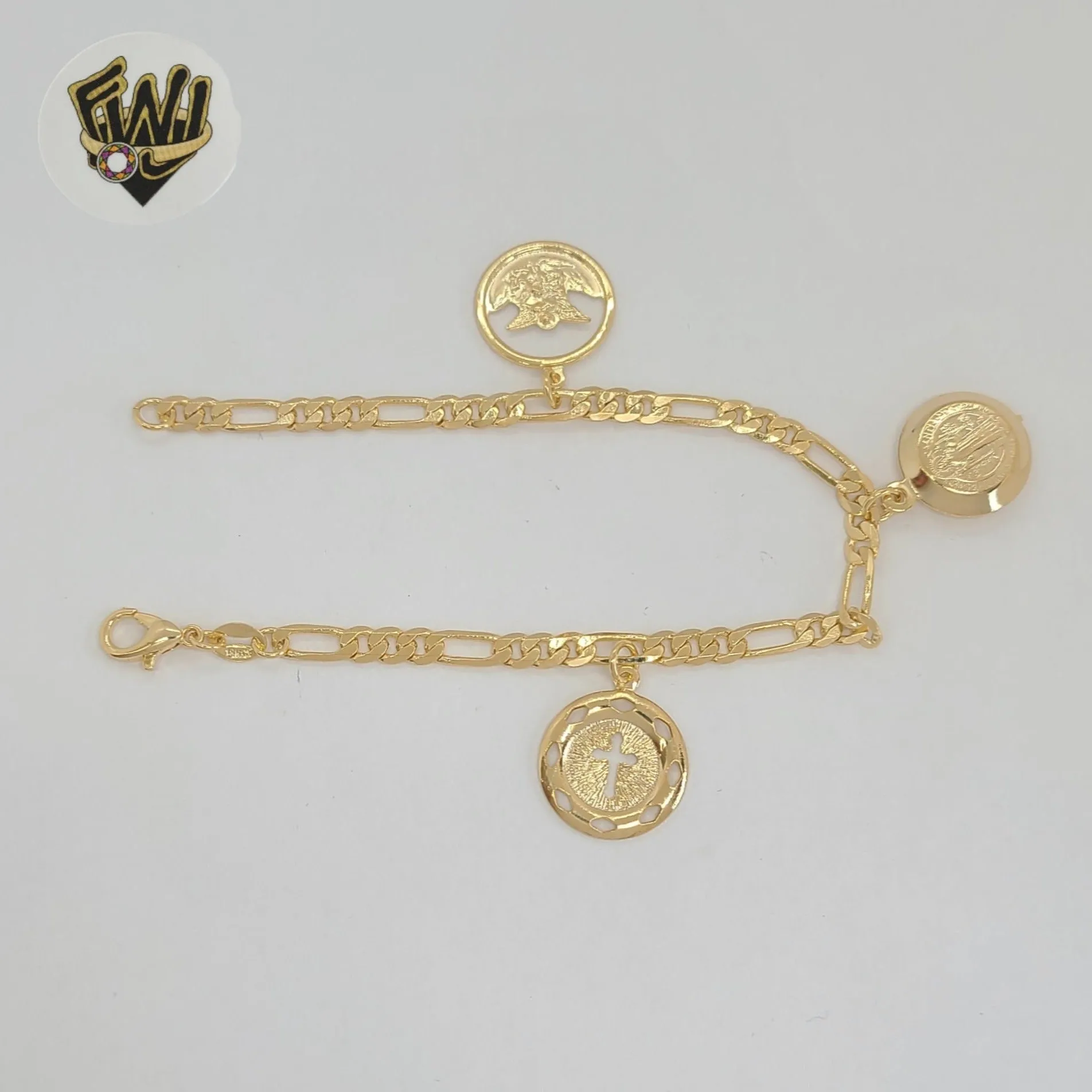 (1-0895) Gold Laminate - 4mm Figaro Link Charms Bracelet - 7.5 - BGF