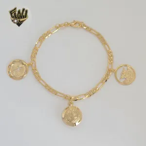 (1-0895) Gold Laminate - 4mm Figaro Link Charms Bracelet - 7.5 - BGF