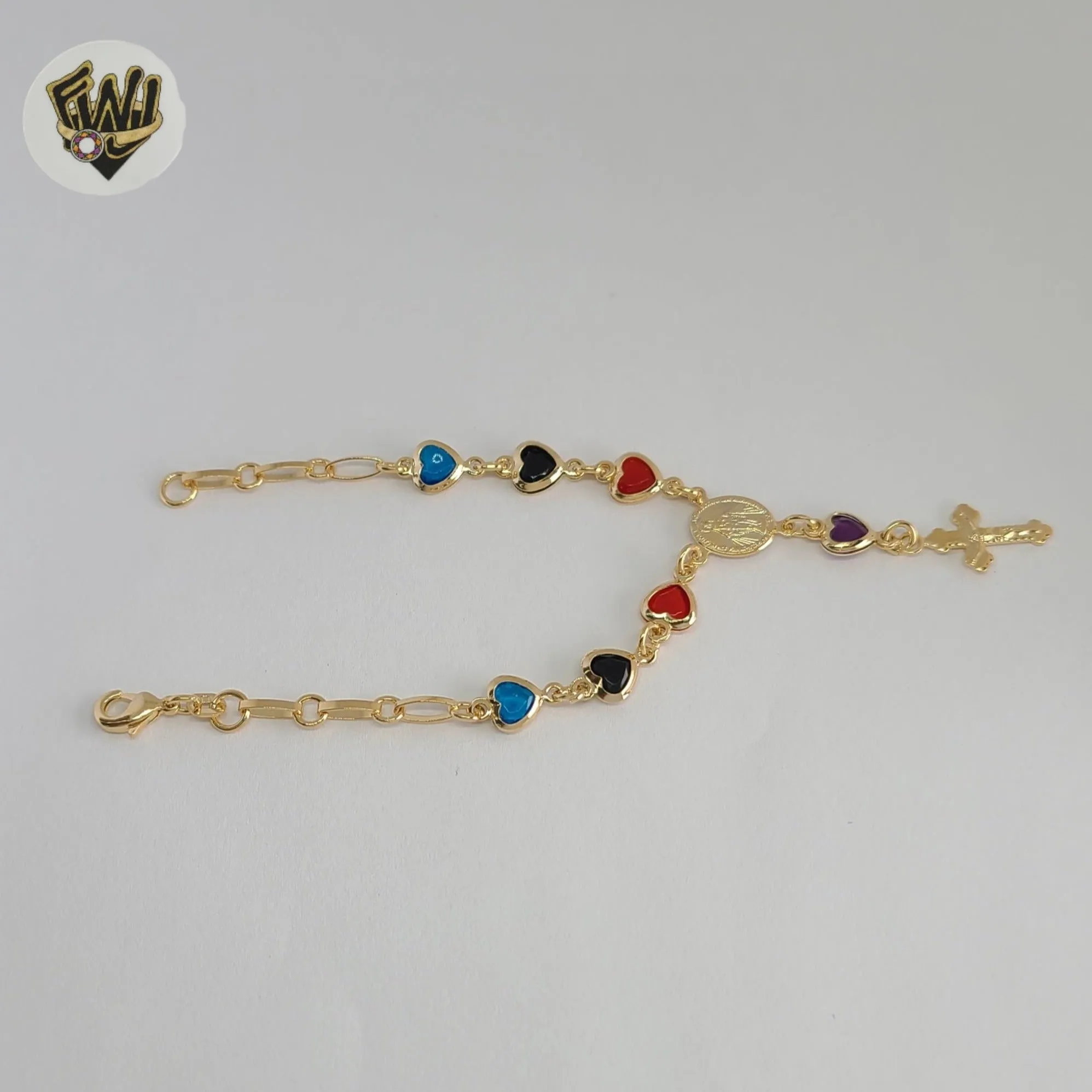 (1-0982) Gold Laminate - 3mm Multicolor Kids Bracelet - 6 - BGF