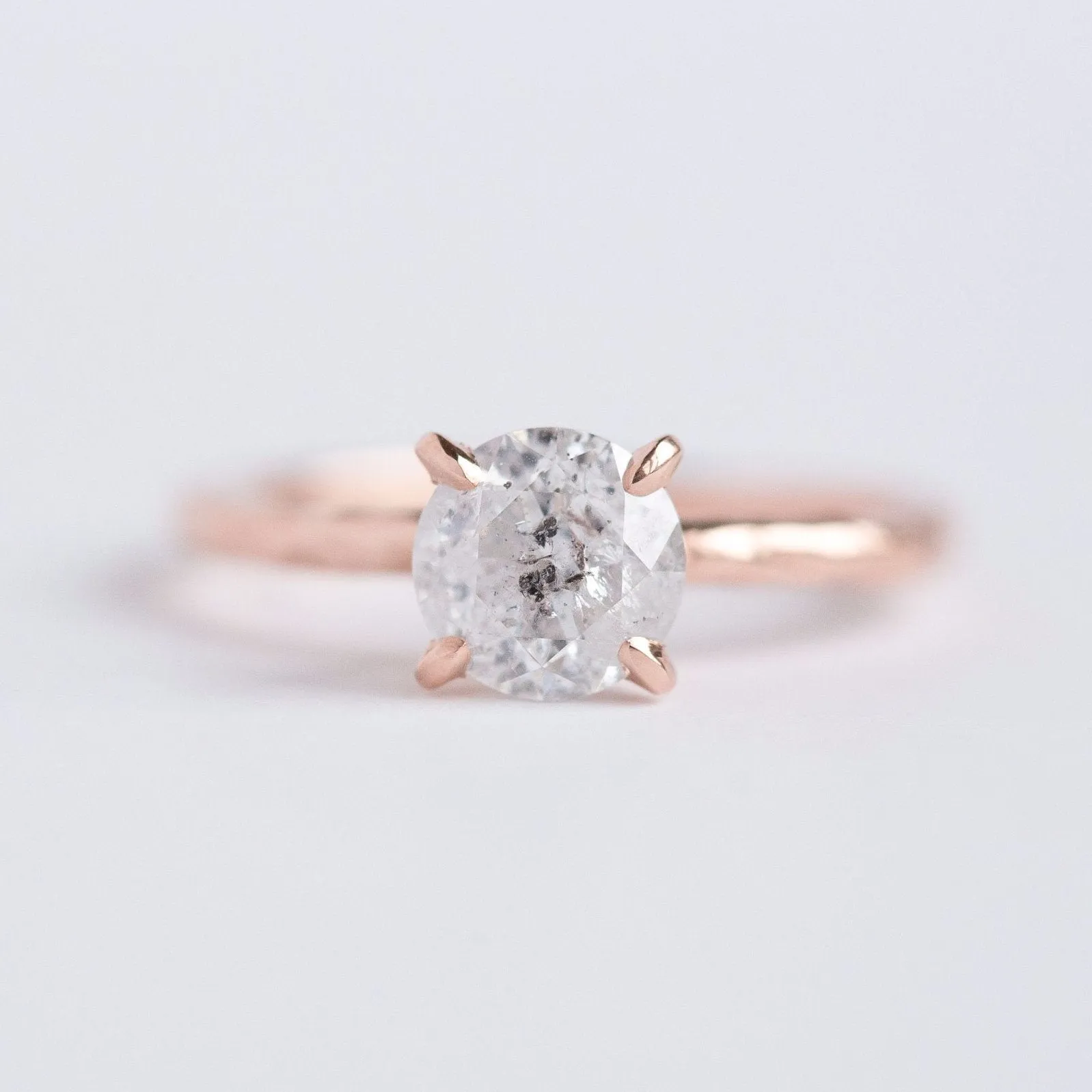 1.12ct Silver Salt & Pepper Diamond in Hand Carved Solitaire Engagement Ring - Round Solitaire Diamond Ring - Rose Gold Engagement by Anueva Jewelry