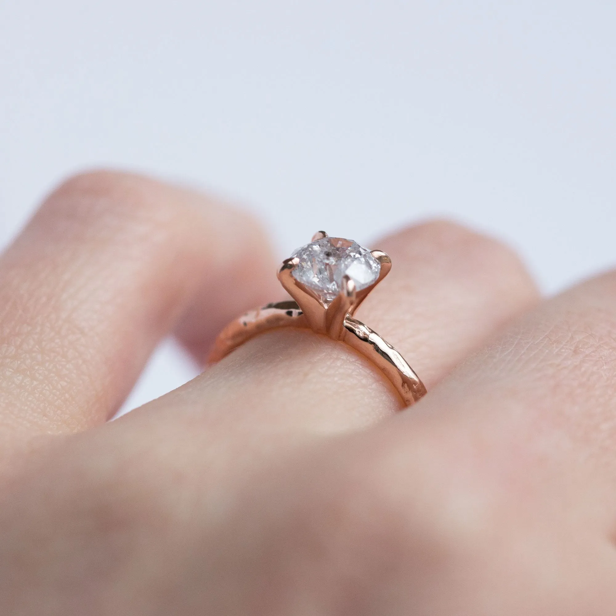 1.12ct Silver Salt & Pepper Diamond in Hand Carved Solitaire Engagement Ring - Round Solitaire Diamond Ring - Rose Gold Engagement by Anueva Jewelry