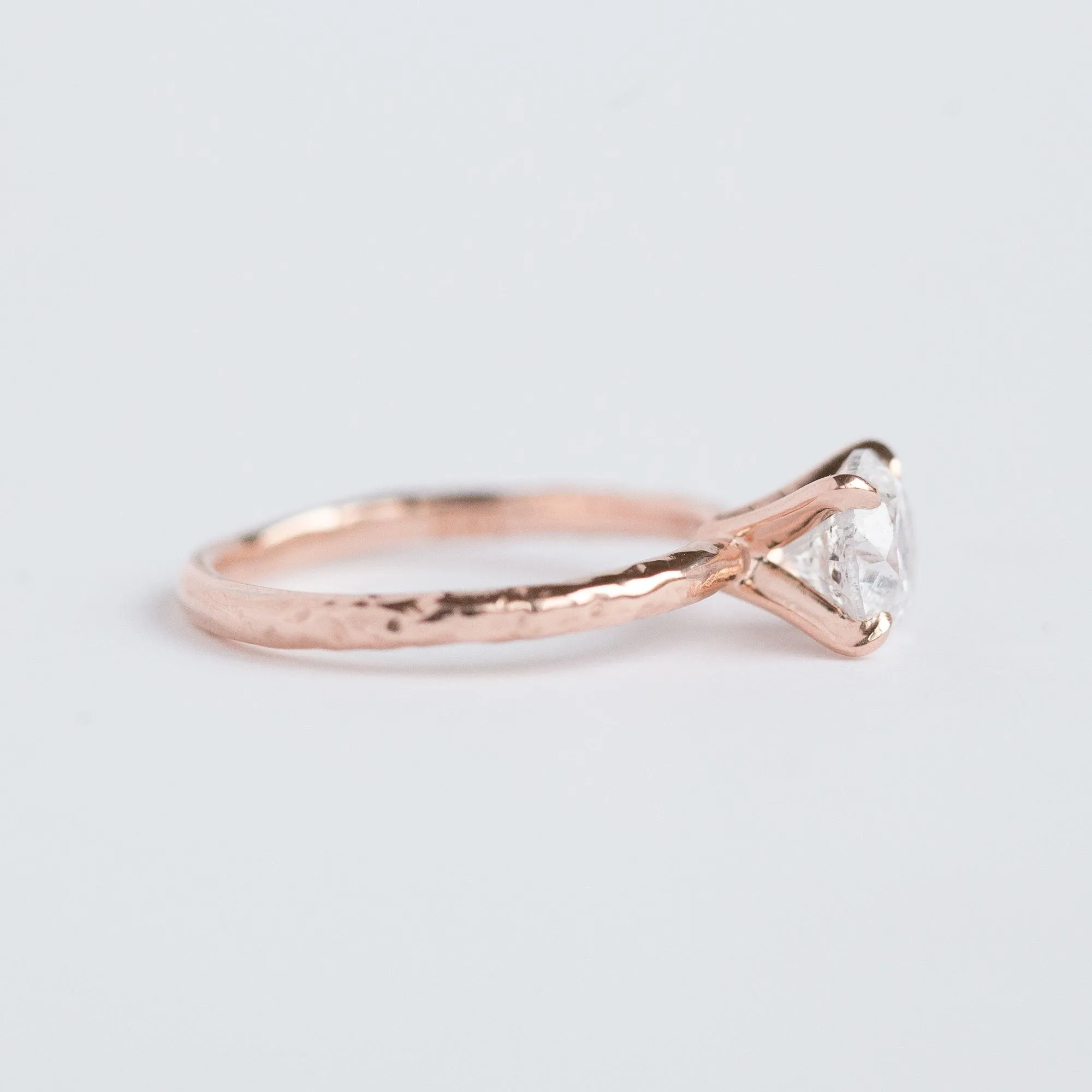 1.12ct Silver Salt & Pepper Diamond in Hand Carved Solitaire Engagement Ring - Round Solitaire Diamond Ring - Rose Gold Engagement by Anueva Jewelry