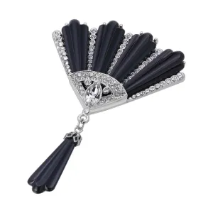 1928 Jewelry Deco Fantasy Crystal & Black Stone Statement Brooch Pin