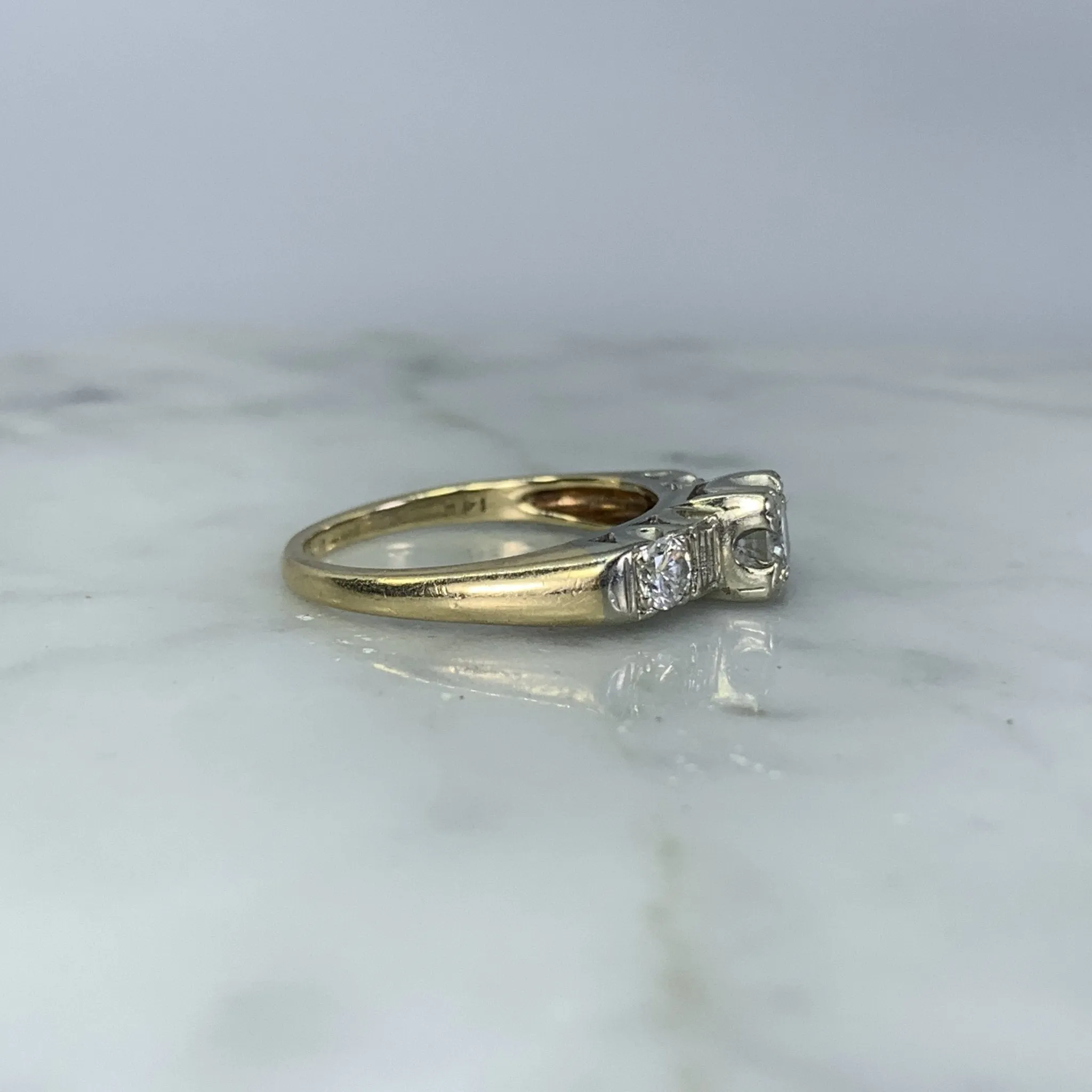 1940s Diamond Engagement Ring in a 14K Gold Setting. Sustainable Estate Jewelry.