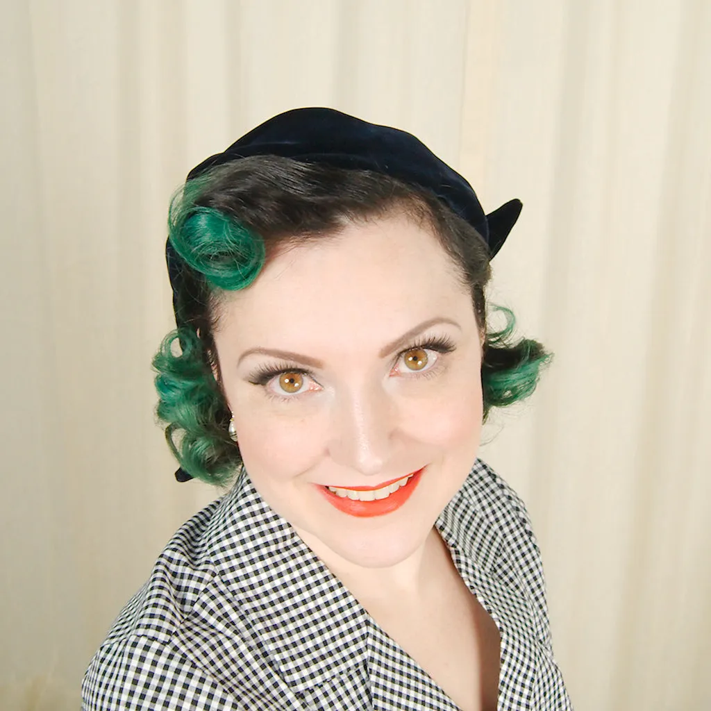 1950s Navy Velvet Bow Cap