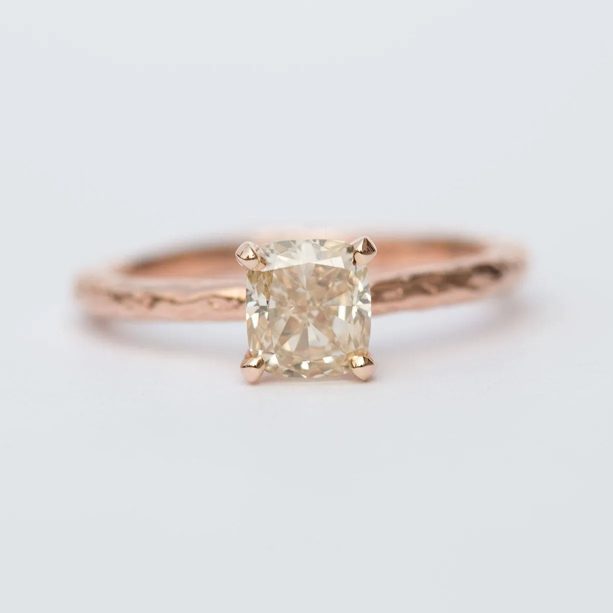 1ct Champagne Cushion Diamond in Hand Carved Solitaire Engagement Ring - Cushion Cut Diamond RIng - Rose Gold Engagement by Anueva Jewelry