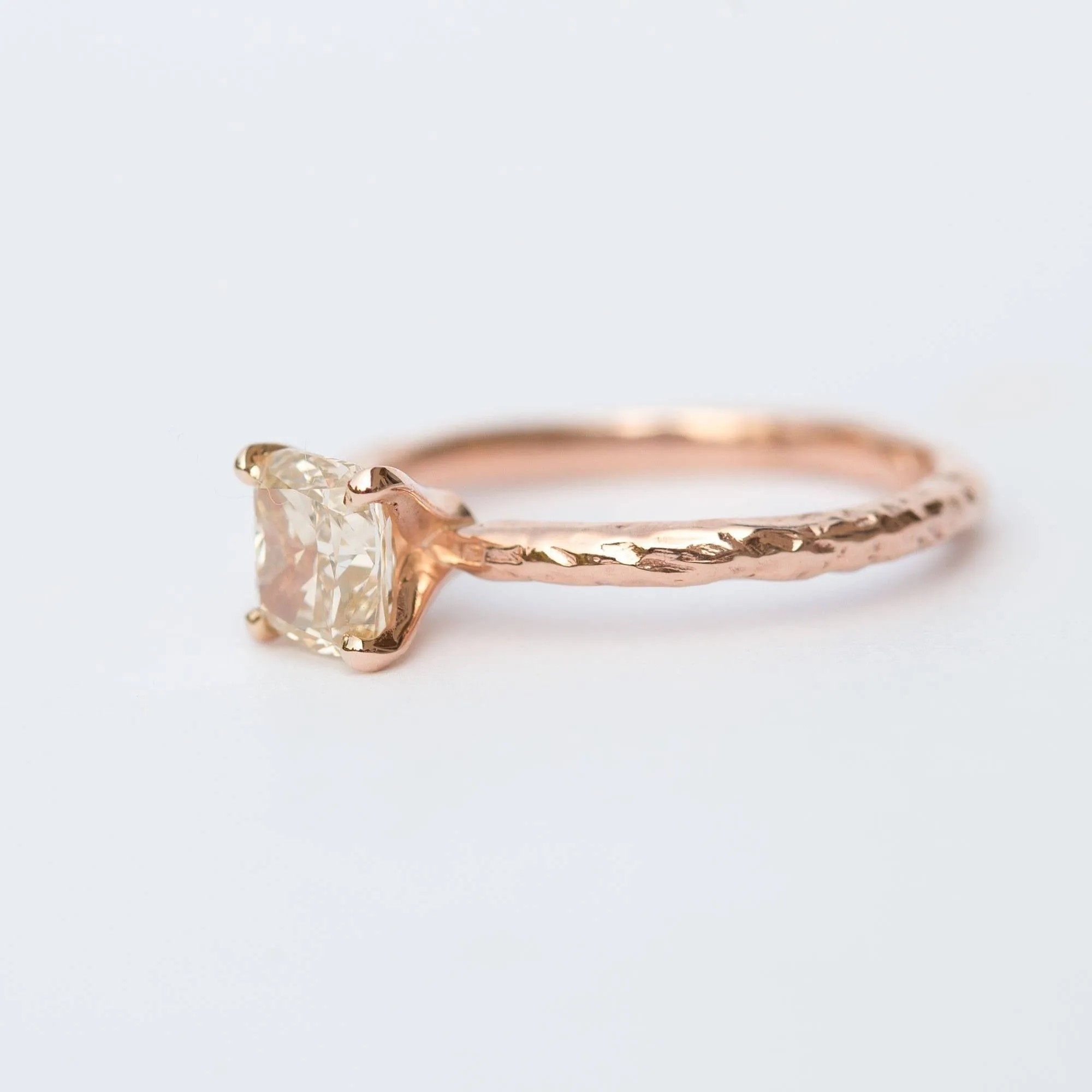 1ct Champagne Cushion Diamond in Hand Carved Solitaire Engagement Ring - Cushion Cut Diamond RIng - Rose Gold Engagement by Anueva Jewelry