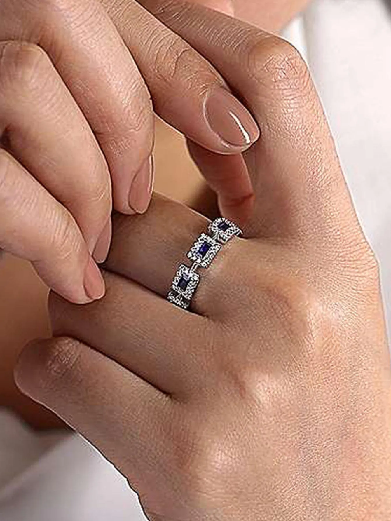 1pc Elegant Finger Ring With Blue Square Cubic Zirconia Crystal Ring For Women Wedding Jewelry