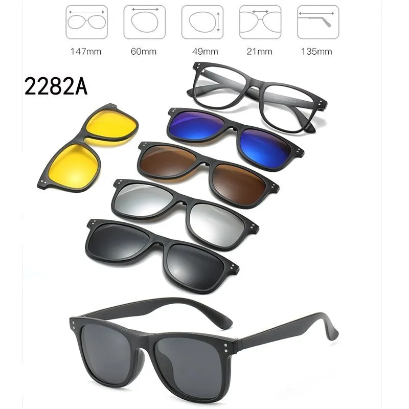 5 In 1 Custom Men Women Polarized Optical Magnetic Sunglasses Clip Magnet Clip on Sunglasses Polaroid Clip on Sun Glasses