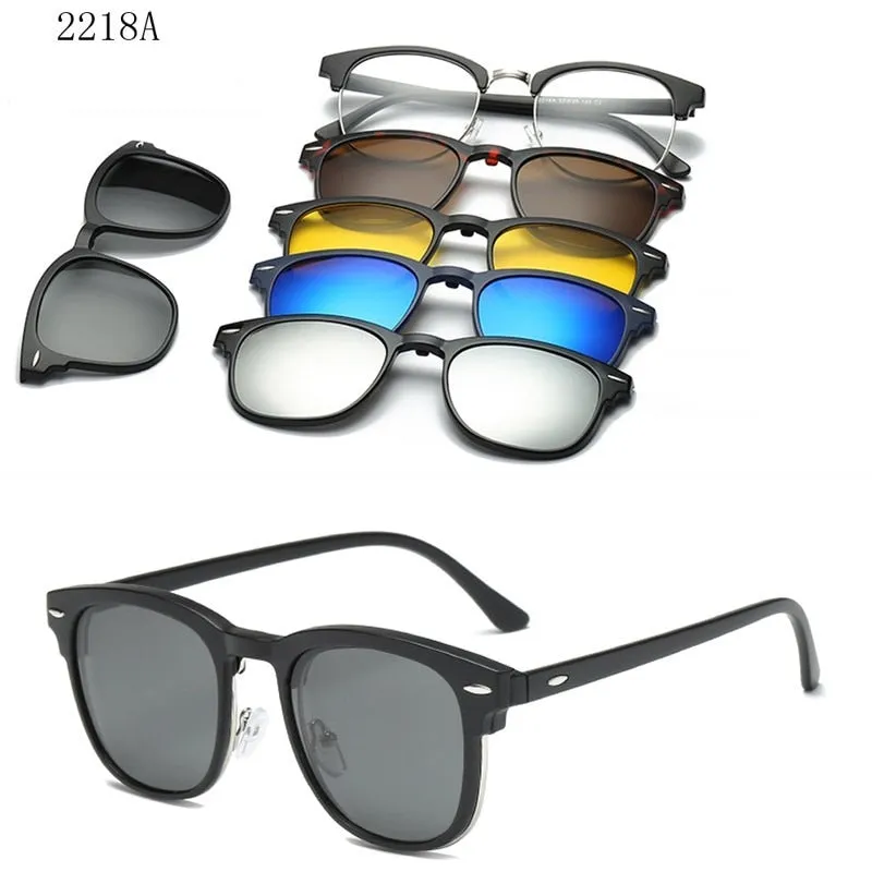 5 In 1 Custom Men Women Polarized Optical Magnetic Sunglasses Clip Magnet Clip on Sunglasses Polaroid Clip on Sun Glasses