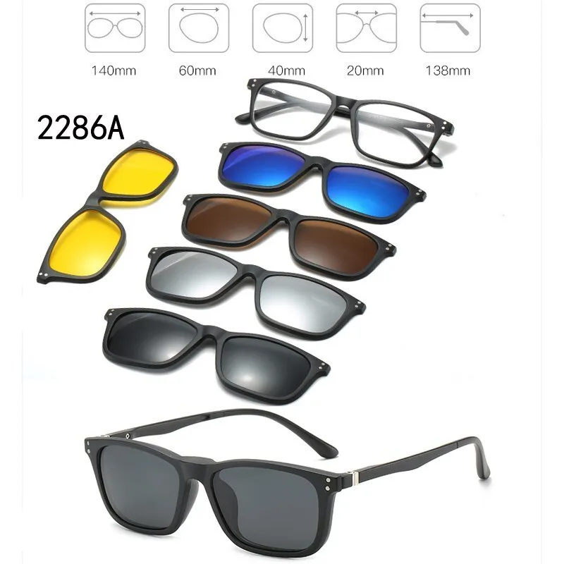 5 In 1 Custom Men Women Polarized Optical Magnetic Sunglasses Clip Magnet Clip on Sunglasses Polaroid Clip on Sun Glasses