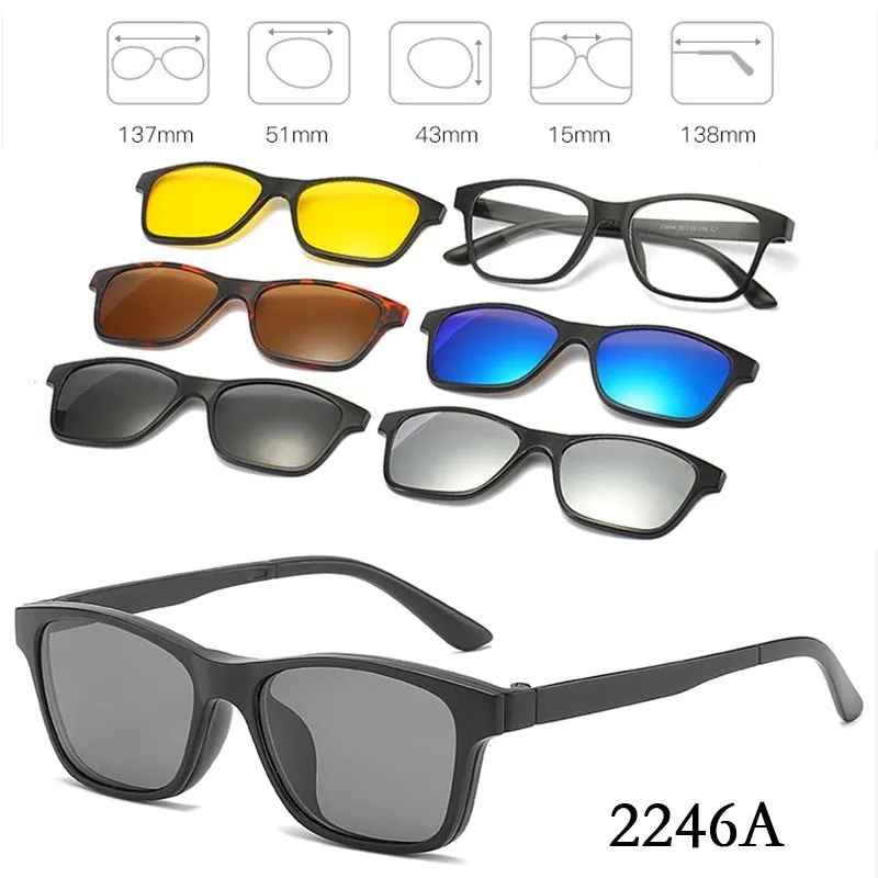 5 In 1 Custom Men Women Polarized Optical Magnetic Sunglasses Clip Magnet Clip on Sunglasses Polaroid Clip on Sun Glasses