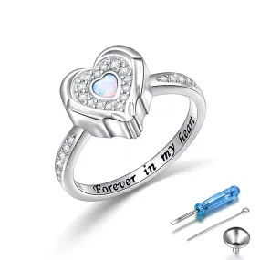 925 Sterling Silver Lab Opal Heart Urn Ring for Ashes Angel Wings Cremation Jewelry Keepsake Rings for Women Gifts