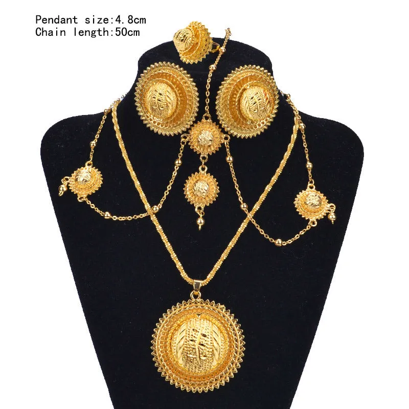 African Gold Set Bridal Jewelry Habasha Style Wedding Pure Gold Color Set