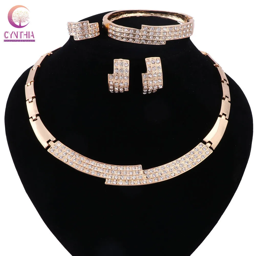 African Jewelry Sets Gold Crystal Wedding Women Bridal Accessories