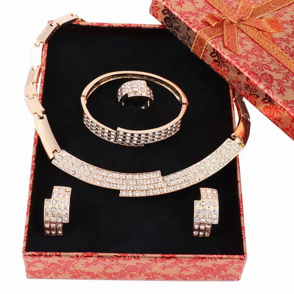 African Jewelry Sets Gold Crystal Wedding Women Bridal Accessories