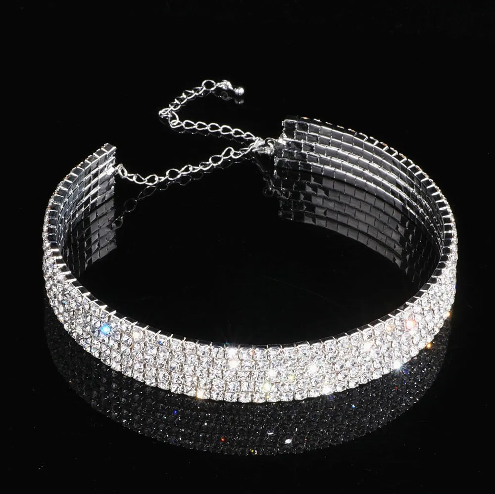 African Rhinestone Wedding Necklace Earrings Bracelet Sets Jewelry