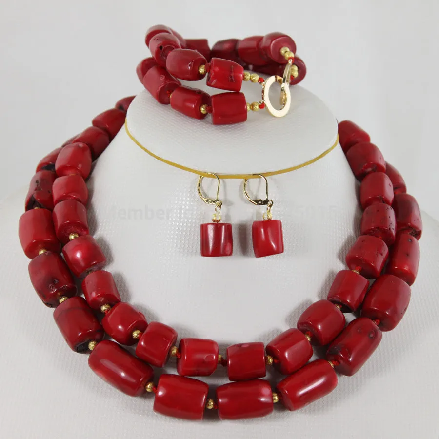 African Wedding Jewelry Sets Nigerian Red Coral Beads