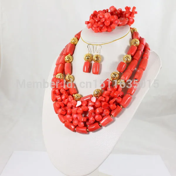 African Wedding Jewelry Sets Nigerian Red Coral Beads