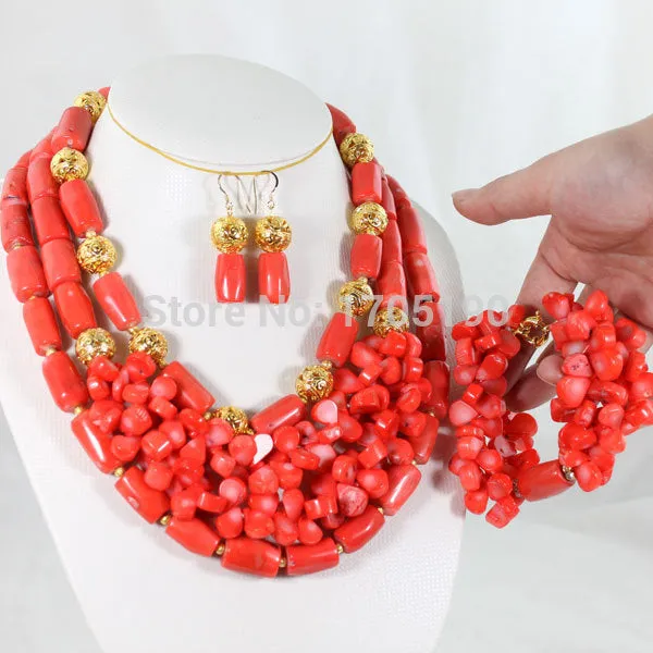 African Wedding Jewelry Sets Nigerian Red Coral Beads