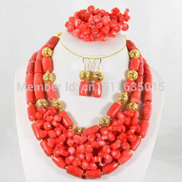 African Wedding Jewelry Sets Nigerian Red Coral Beads