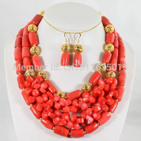 African Wedding Jewelry Sets Nigerian Red Coral Beads