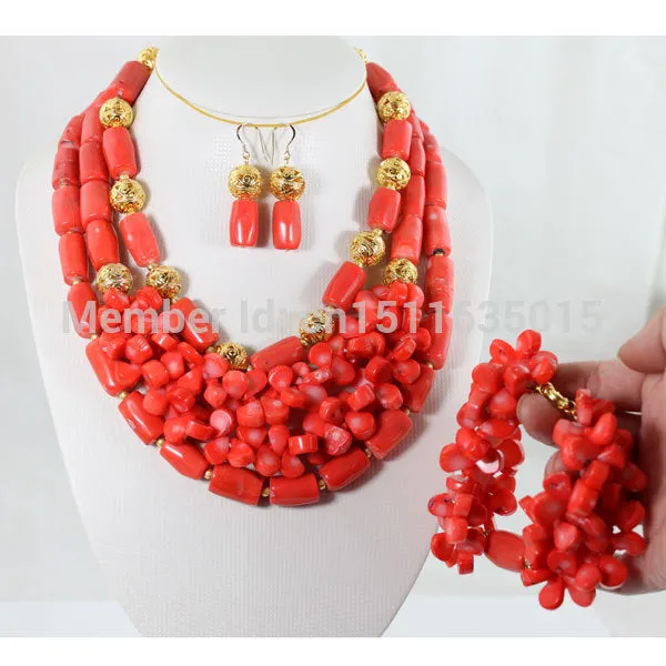 African Wedding Jewelry Sets Nigerian Red Coral Beads