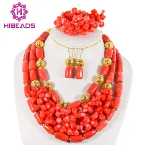 African Wedding Jewelry Sets Nigerian Red Coral Beads