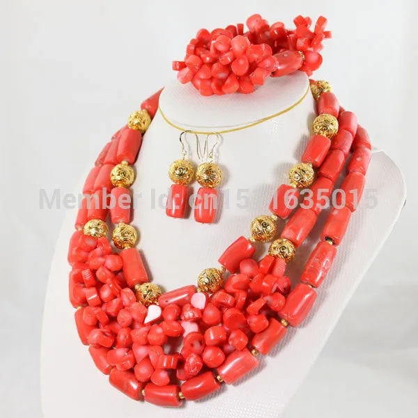 African Wedding Jewelry Sets Nigerian Red Coral Beads