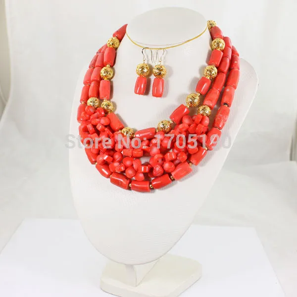 African Wedding Jewelry Sets Nigerian Red Coral Beads