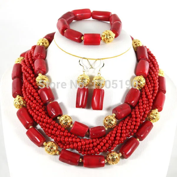 African Wedding Jewelry Sets Nigerian Red Coral Beads