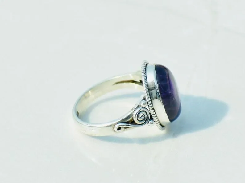 Amethyst Gemstone Sterling Silver Ring,Wedding Gift,Handmade Jewelry,Gift for Her