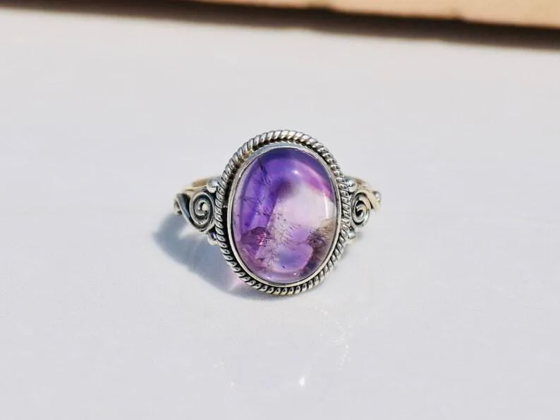 Amethyst Gemstone Sterling Silver Ring,Wedding Gift,Handmade Jewelry,Gift for Her