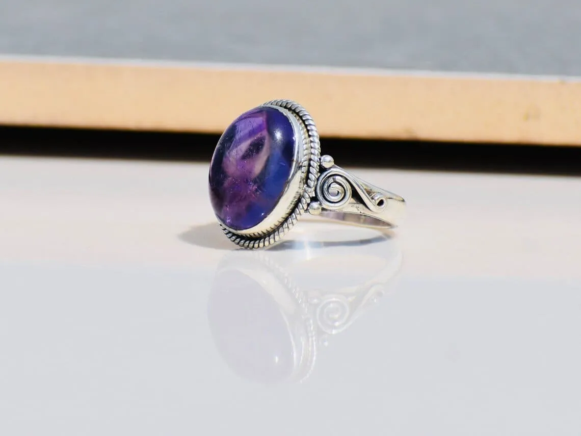 Amethyst Gemstone Sterling Silver Ring,Wedding Gift,Handmade Jewelry,Gift for Her