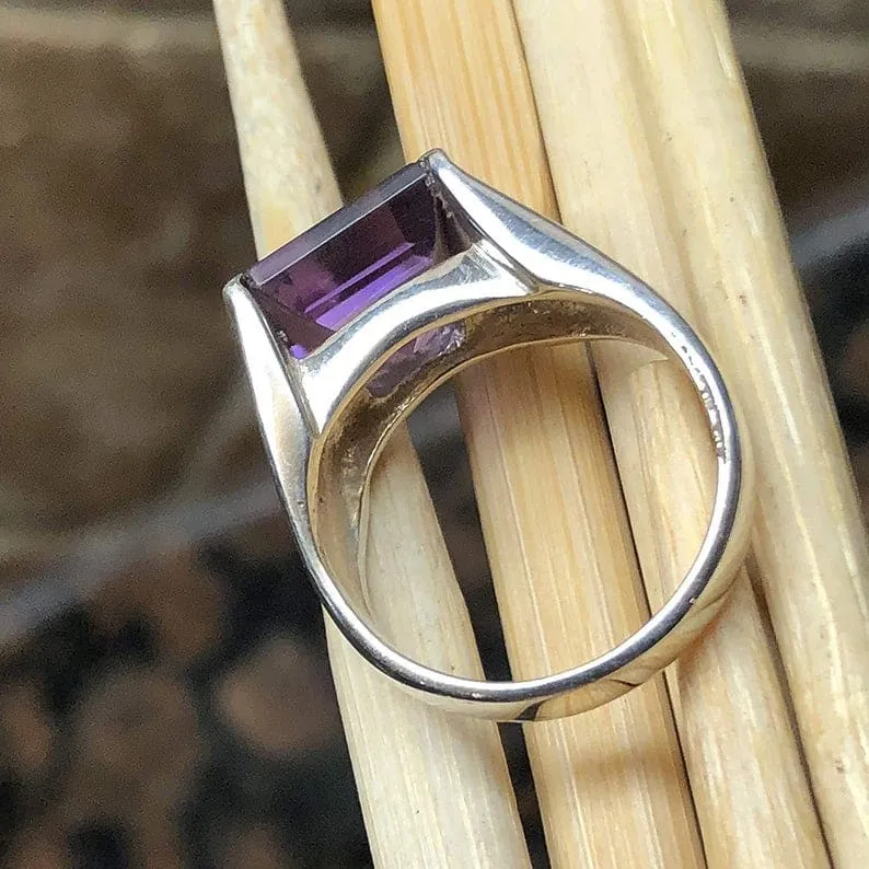 Amethyst Massive Ring,Solid Silver Ring,Purple Amethyst Gemstone,Signet Princess Amethyst Wedding Ring,Cocktail Jewelry Gift