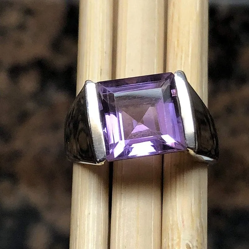 Amethyst Massive Ring,Solid Silver Ring,Purple Amethyst Gemstone,Signet Princess Amethyst Wedding Ring,Cocktail Jewelry Gift