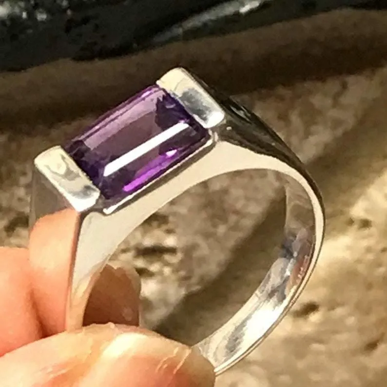 Amethyst Ring, 925 Sterling Silver Ring, Men's Gemstone Ring, Signet Jewelry, Engagement Ring, Handmade Ring, Nickel Free