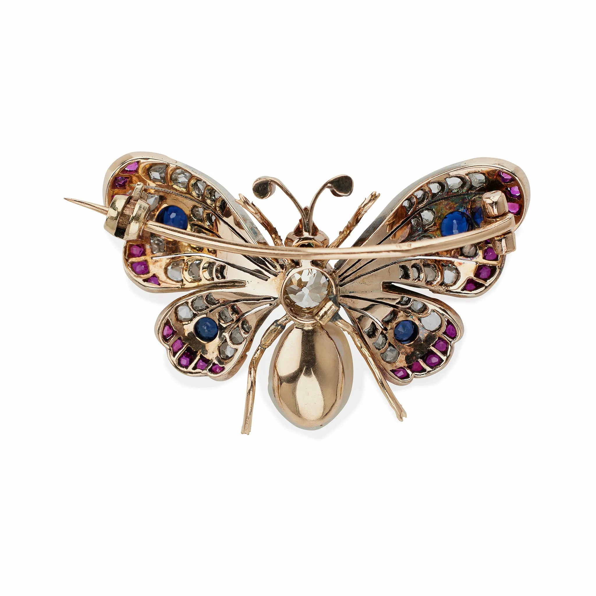 Antique Diamond, Pearl and Gem-set Butterfly Brooch