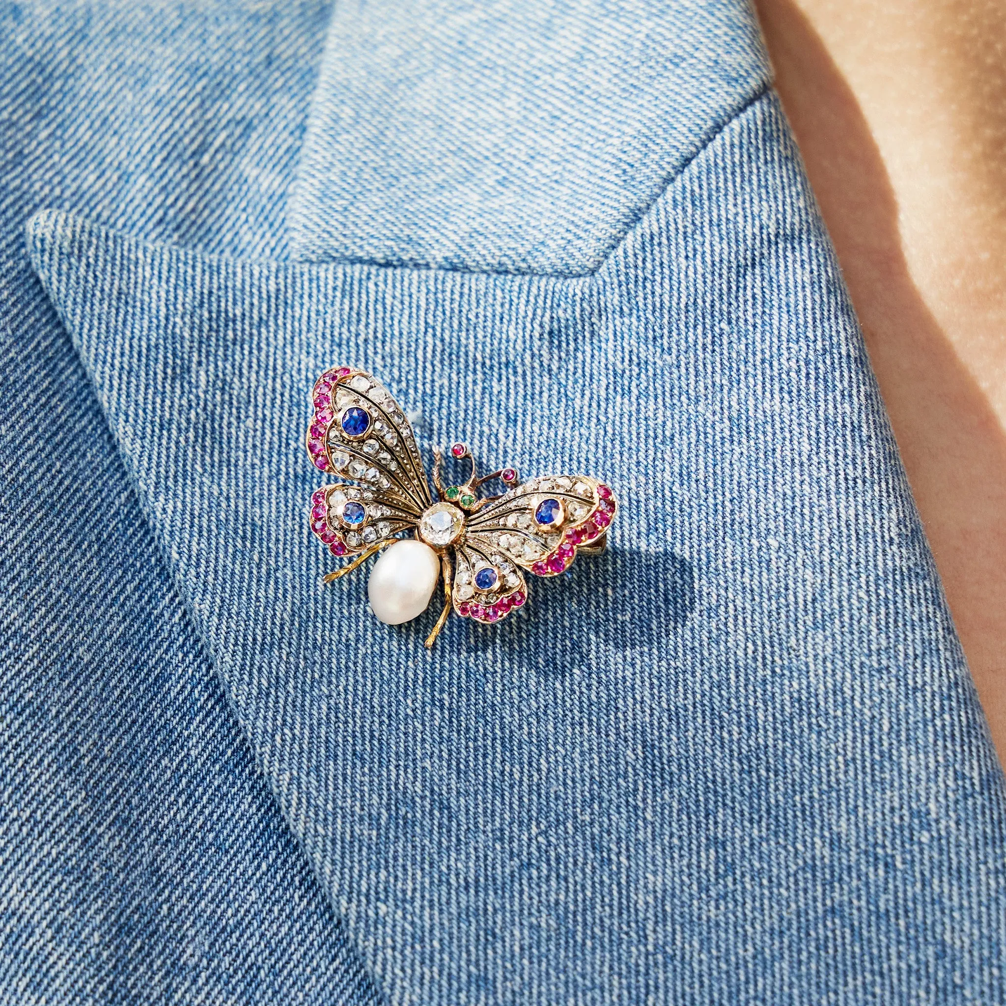 Antique Diamond, Pearl and Gem-set Butterfly Brooch