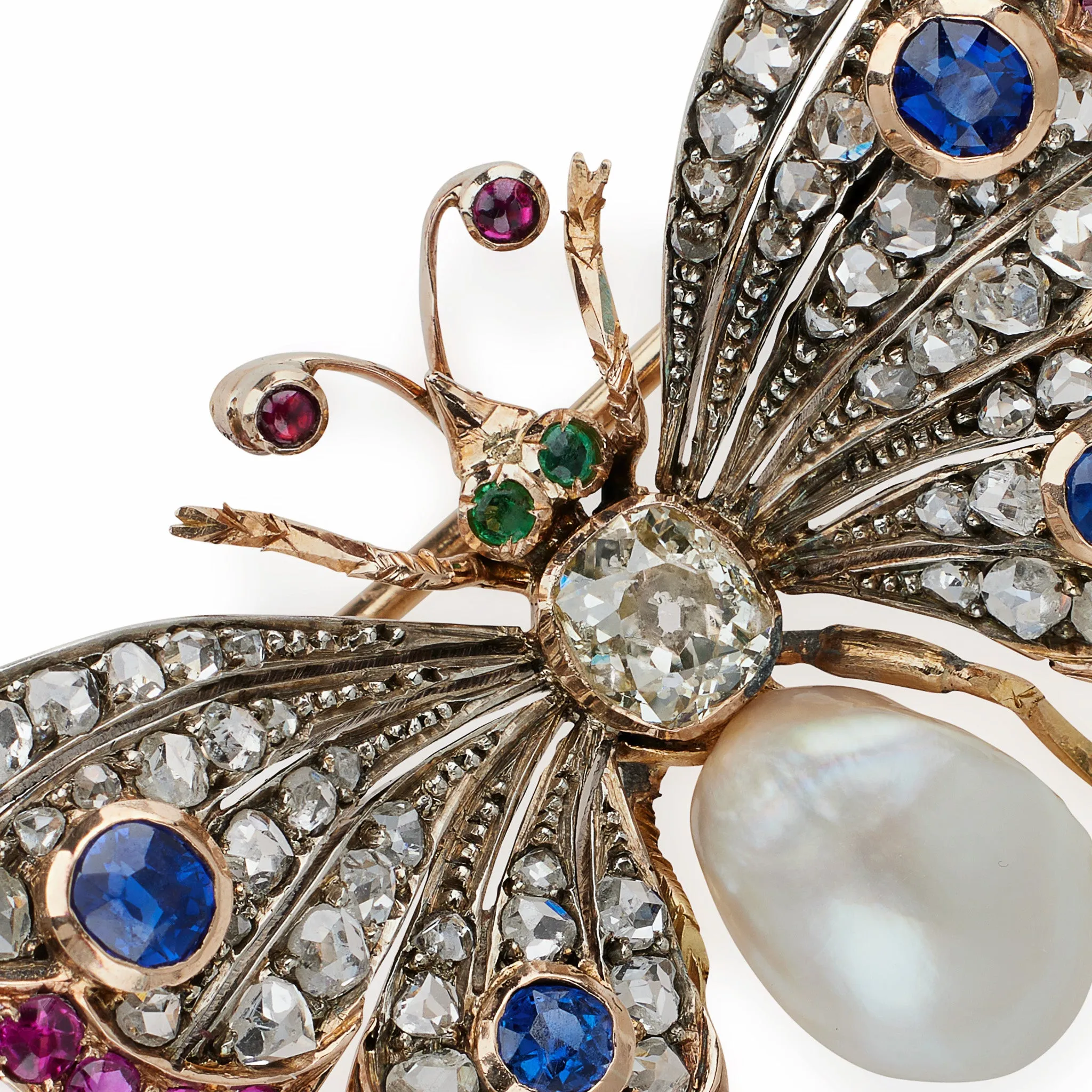 Antique Diamond, Pearl and Gem-set Butterfly Brooch