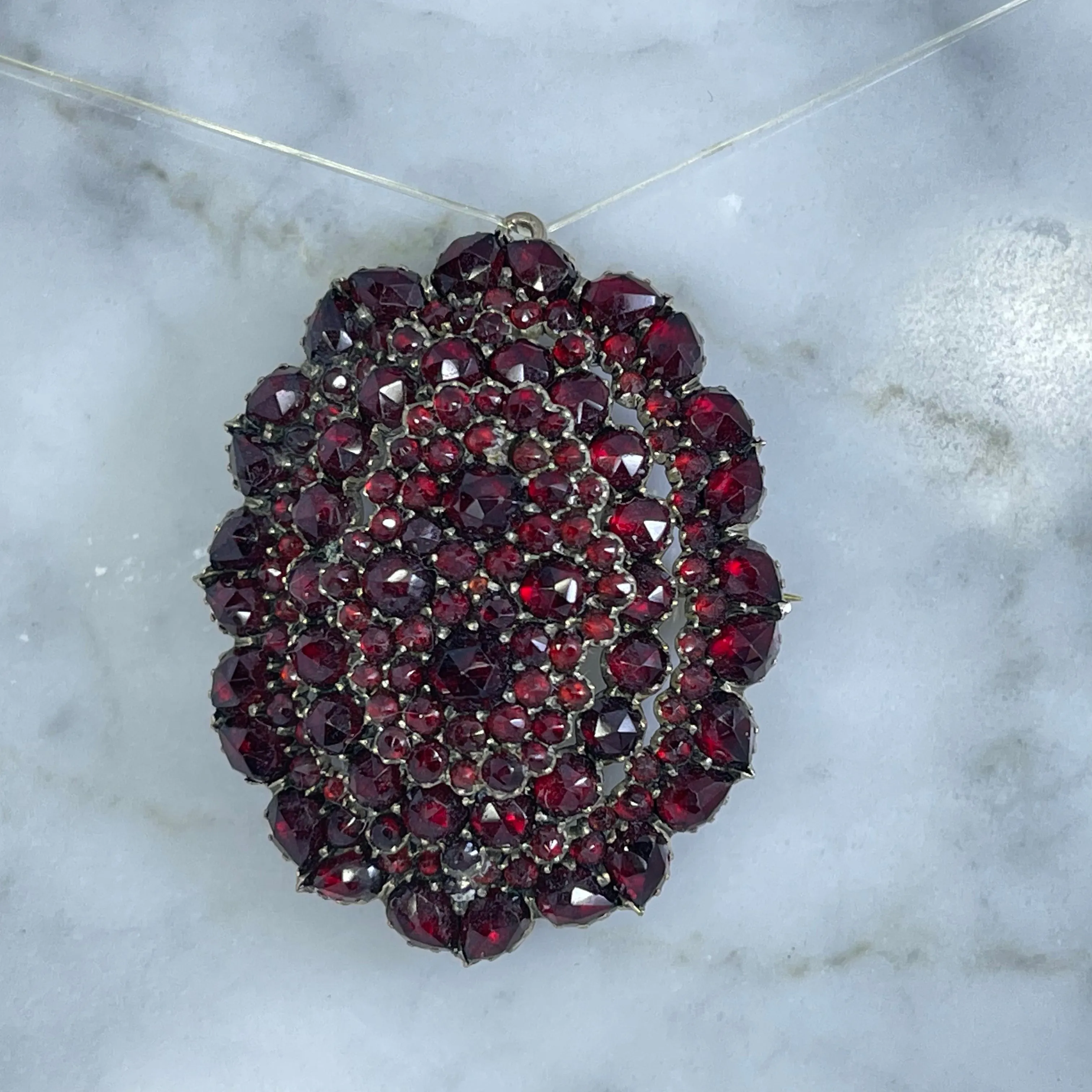 Antique Garnet Brooch or Pendant in 9K Rose Gold. Perfect Wedding Day Jewelry. January Birthstone.