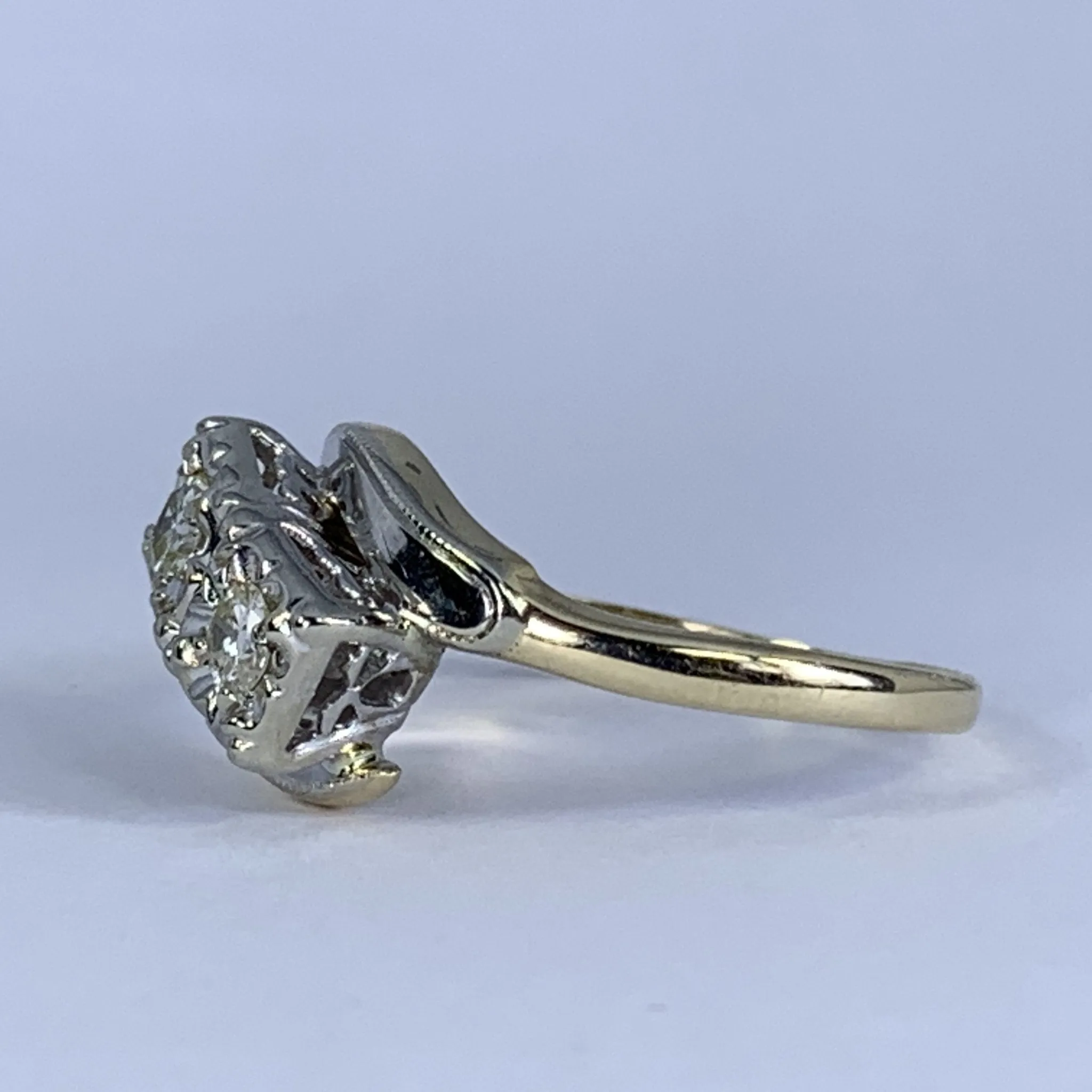 Art Deco Diamond Engagement Ring in 14K Gold. 10 Year Anniversary Gift. Estate Fine Jewelry.