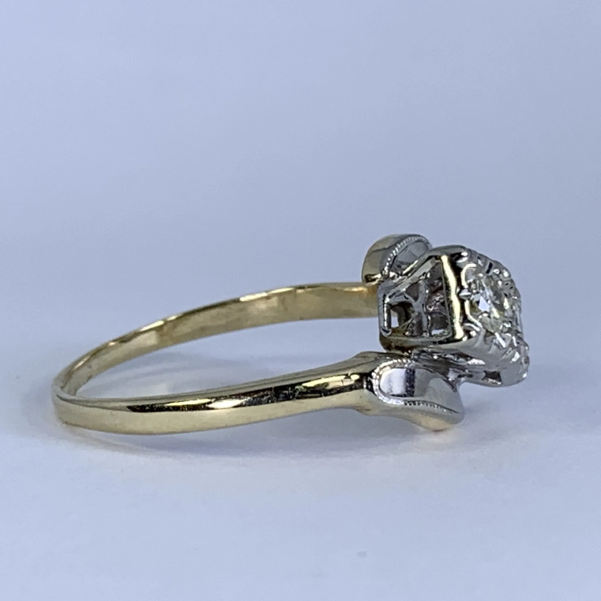 Art Deco Diamond Engagement Ring in 14K Gold. 10 Year Anniversary Gift. Estate Fine Jewelry.