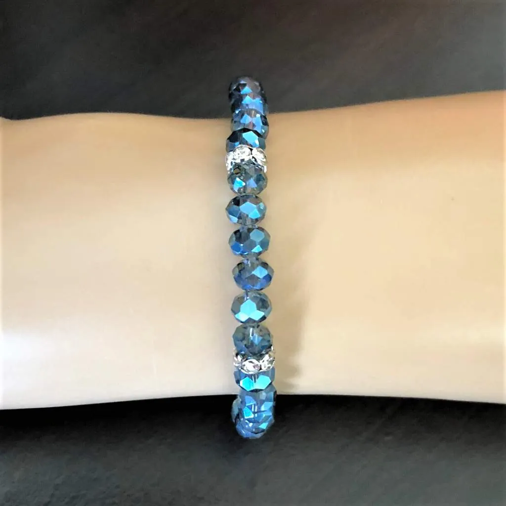 Blue Diamond Crystal Faceted Stretch Bracelet