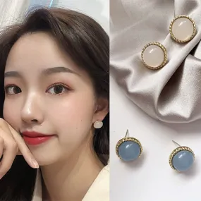 Blue Yellow Bling Rounded Earrings Gifts Korean Jewelry Womens Accessories Luxury Fashion Dating Party Clubber Elegant Wedding Lovely Accessory