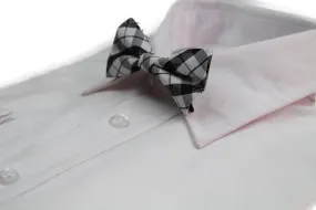 Boys Silver Tinsel With Black Plaid Patterned Cotton Bow Tie