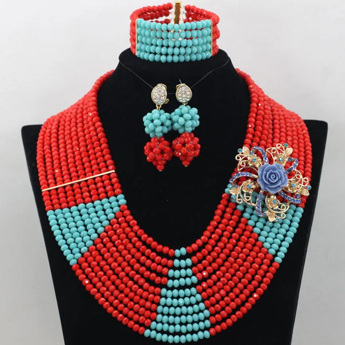 Bridal Gift African Beads, Jewelry Set, Wedding Necklace Earrings