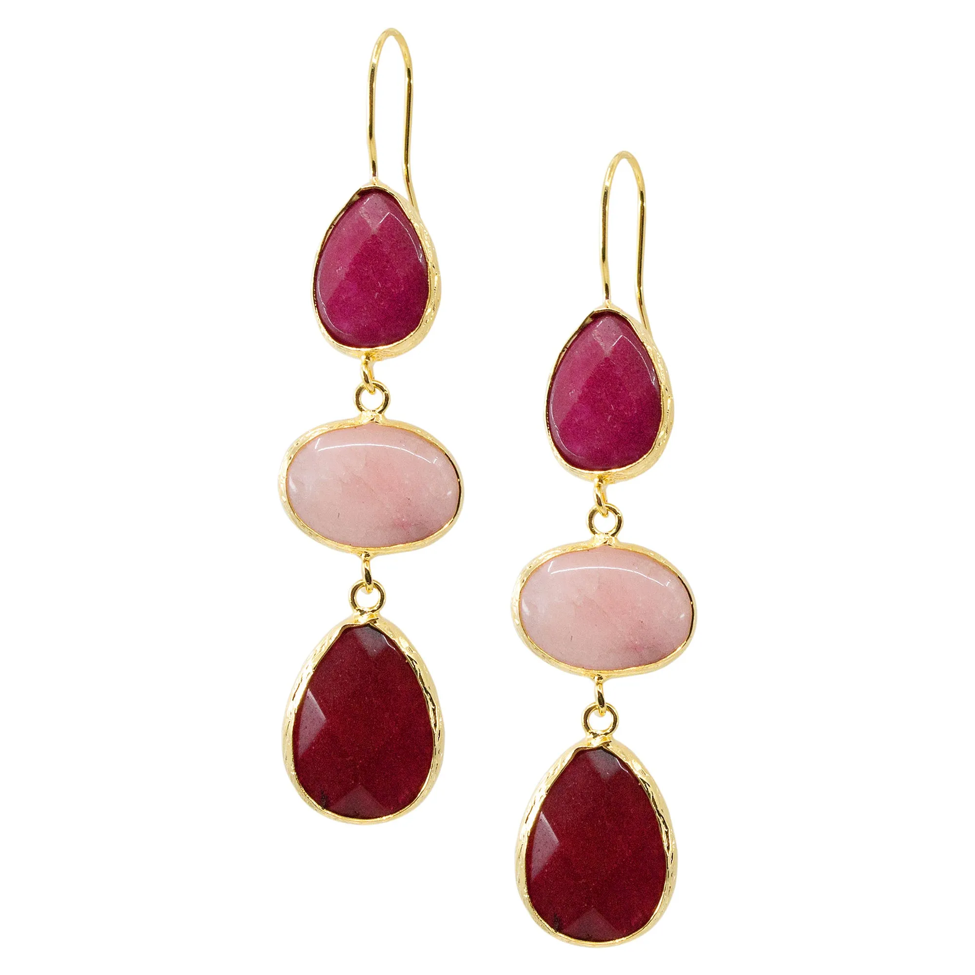 Cascading Pink Turkish Gem Earrings