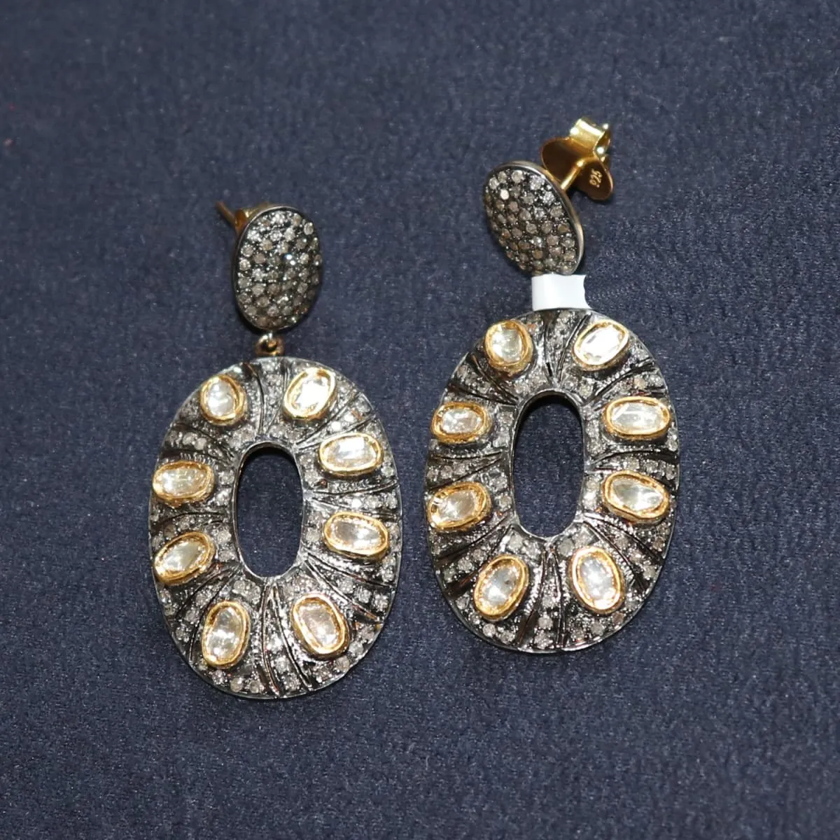 Christmas Gift Victorian Yellow Gold Silver Natural Polki diamond Handmade Earrings, Indian Traditional Wedding Jewelry, Gift for Women