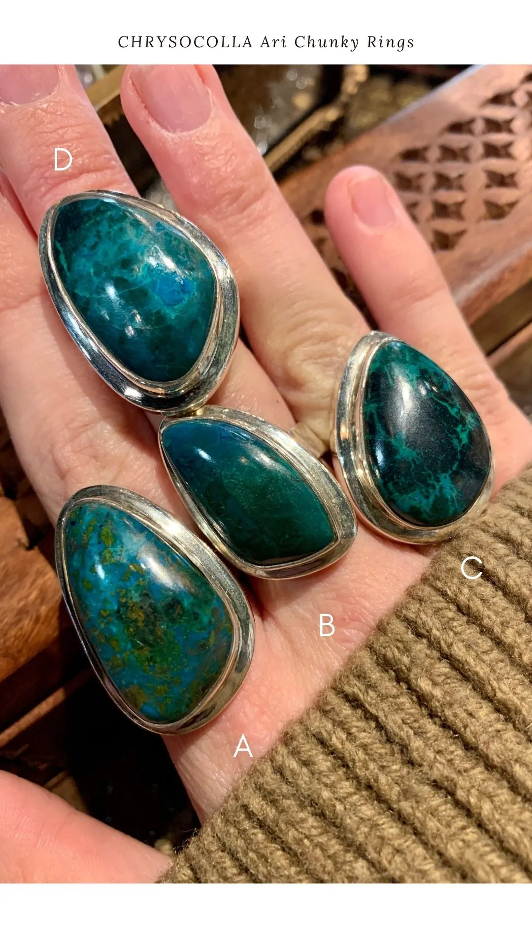 Chrysocolla Chunky Ari Rings (US 7.5)